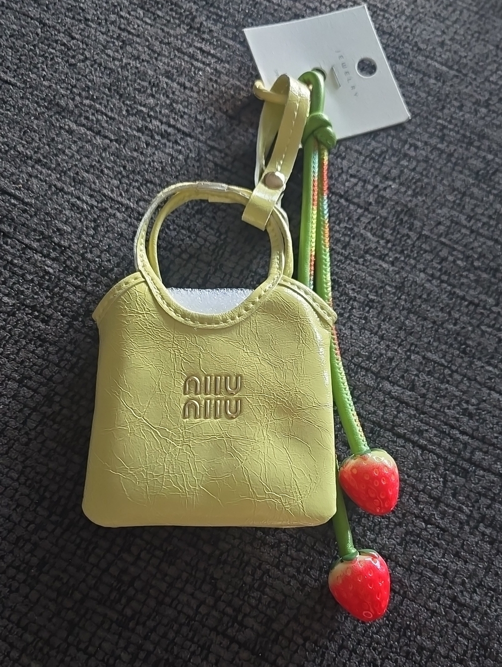 Miu Miu Mini Yellow Leather Bag Keychain with Strawberry Charms